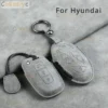 Leather Car Key Case Cover Shell Fob for Hyundai Grand Prix GN7 IONIQ6 Nuovo Kona Genesis Coupe Sonata Ix35 Protector Keychain